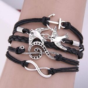 Pirate Anchor Leather Wrap Bracelet Birds Infinity Music Charm Boho Rocker